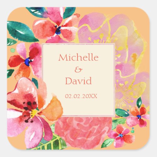 Personalized Hawaiian Tropical Floral Splash Square Sticker
