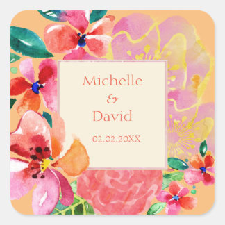 Personalized Hawaiian Tropical Floral Splash Square Sticker