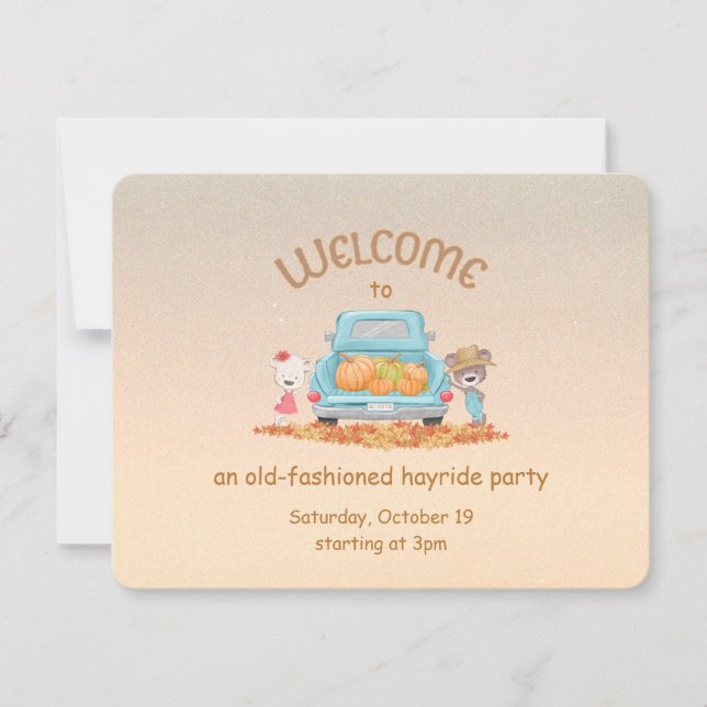 Personalized Hayride Autumn Welcome Bear Pumpkins  Invitation (Front)