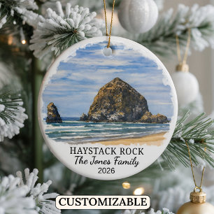 Personalized Haystack Rock Ornament, Custom Oregon Ceramic Ornament