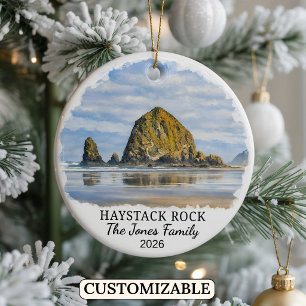 Personalized Haystack Rock Ornament, Custom Oregon Ceramic Ornament
