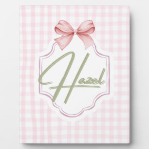 Personalized Hazel Baby Girl Nursery Bow&Gingham Plaque
