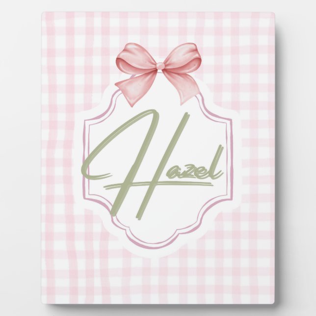 Personalized Hazel Baby Girl Nursery Bow&Gingham  Plaque (Front)