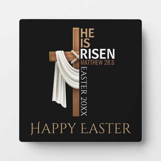 Personalized He Is Risen Cross Happy Easter Plaque (Front)