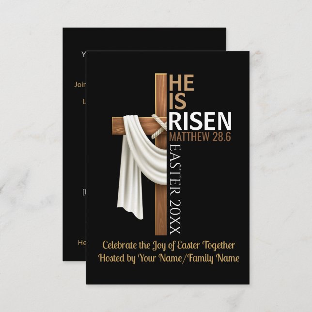 Personalized He Is Risen Easter Party Cross Invitation (Front/Back)