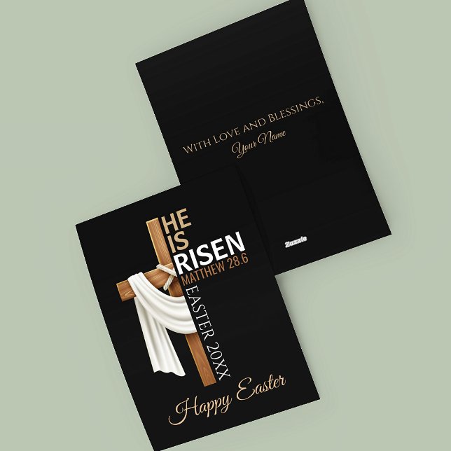 Personalized He Is Risen Happy Easter Cross Holiday Card (Creator Uploaded)