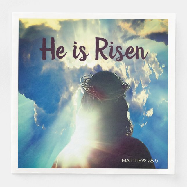 Personalized HE IS RISEN Religious Jesus Easter Paper Dinner Napkins (Front)