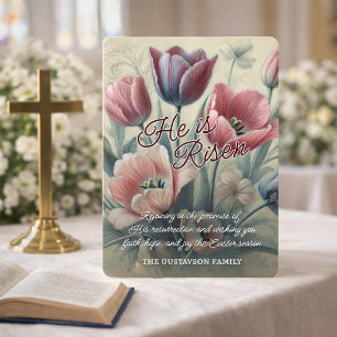 Personalized He Is Risen Tulips Floral Easter Card