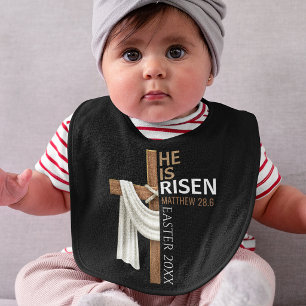 Personalized He Is Risen Vintage Easter Cross Baby Bib