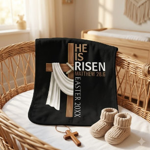 Personalized He Is Risen Vintage Easter Cross Baby Burp Cloth
