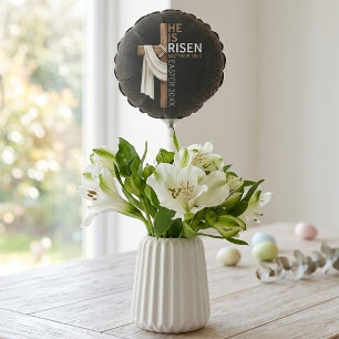 Personalized He Is Risen Vintage Easter Cross Balloon