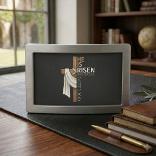 Personalized He Is Risen Vintage Easter Cross Belt Buckle