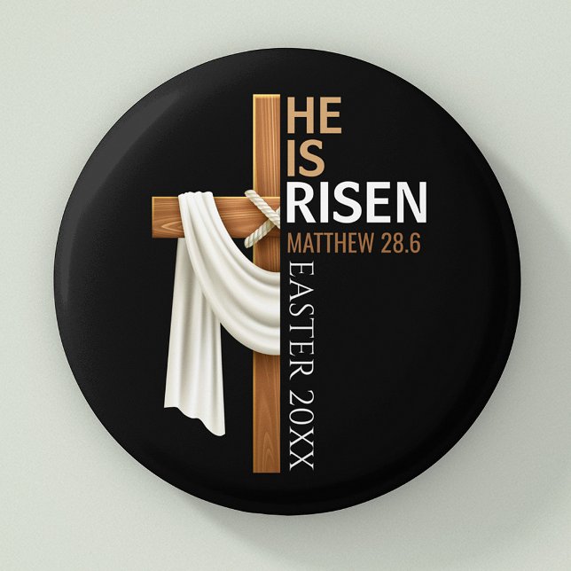 Personalized He Is Risen Vintage Easter Cross Button (Creator Uploaded)