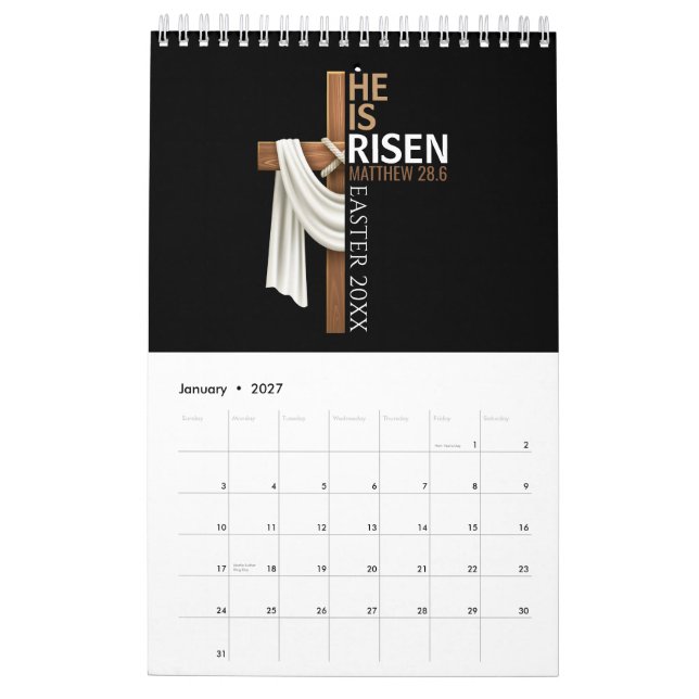 Personalized He Is Risen Vintage Easter Cross Calendar (Jan 2027)