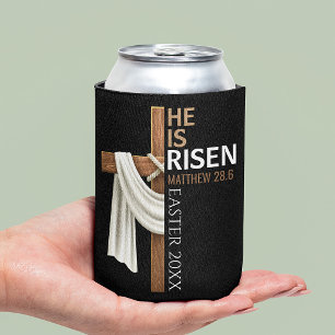 Personalized He Is Risen Vintage Easter Cross Can Cooler
