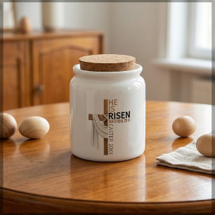 Personalized He Is Risen Vintage Easter Cross Candy Jar
