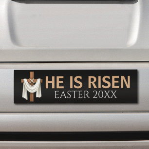 Personalized He Is Risen Vintage Easter Cross Car Magnet