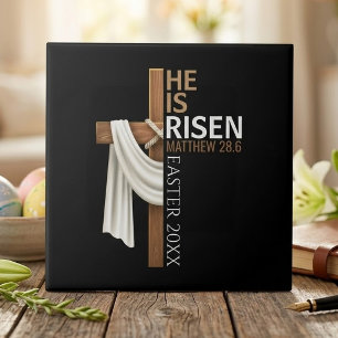 Personalized He Is Risen Vintage Easter Cross Ceramic Tile