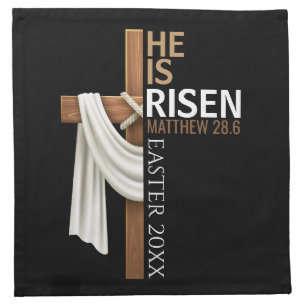 Personalized He Is Risen Vintage Easter Cross Cloth Napkin
