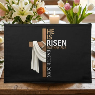 Personalized He Is Risen Vintage Easter Cross Cloth Placemat