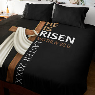 Personalized He Is Risen Vintage Easter Cross Duvet Cover