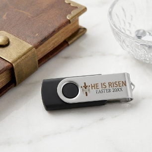 Personalized He Is Risen Vintage Easter Cross Flash Drive