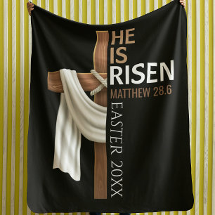 Personalized He Is Risen Vintage Easter Cross Fleece Blanket