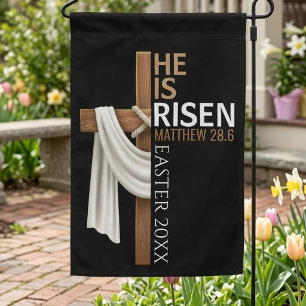 Personalized He Is Risen Vintage Easter Cross Garden Flag