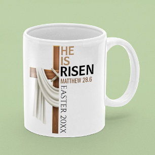 Personalized He Is Risen Vintage Easter Cross Giant Coffee Mug