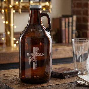 Personalized He Is Risen Vintage Easter Cross Growler