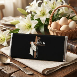 Personalized He Is Risen Vintage Easter Cross Hershey Bar Favors