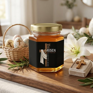 Personalized He Is Risen Vintage Easter Cross Honey Jar Favors