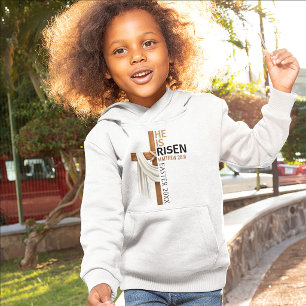Personalized He Is Risen Vintage Easter Cross Hoodie