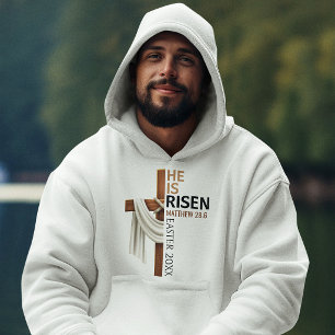 Personalized He Is Risen Vintage Easter Cross Hoodie