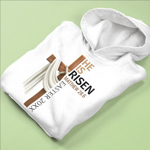 Personalized He Is Risen Vintage Easter Cross Hoodie