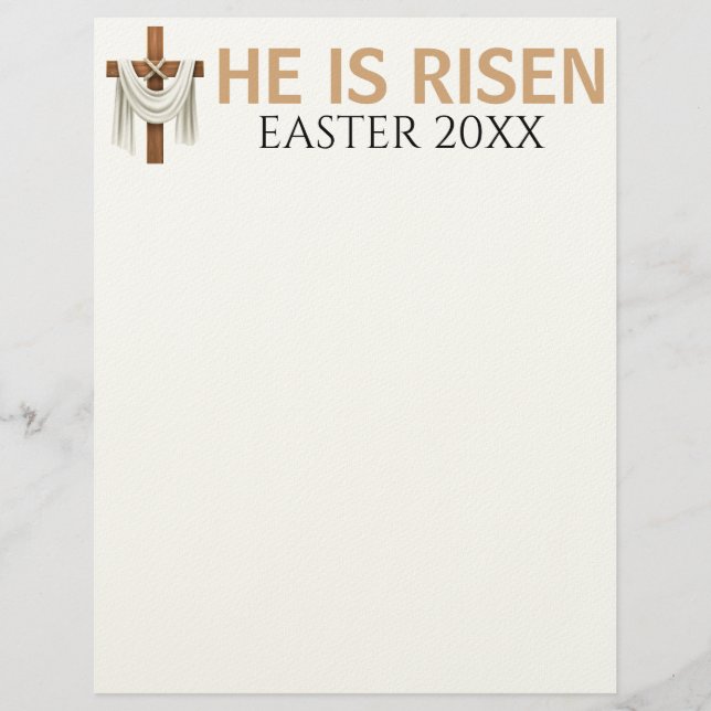 Personalized He Is Risen Vintage Easter Cross Letterhead (Front)