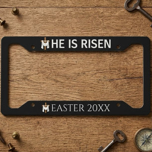 Personalized He Is Risen Vintage Easter Cross License Plate Frame