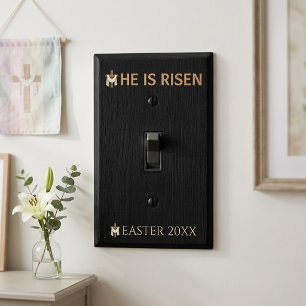 Personalized He Is Risen Vintage Easter Cross Light Switch Cover