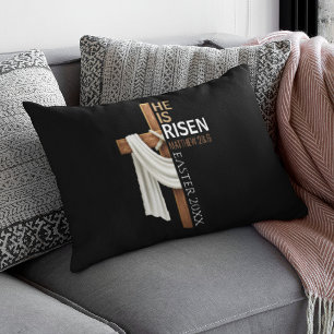 Personalized He Is Risen Vintage Easter Cross Lumbar Pillow