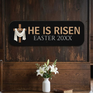 Personalized He Is Risen Vintage Easter Cross Metal Sign