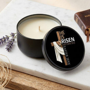 Personalized He Is Risen Vintage Easter Cross Mini Candle Favors