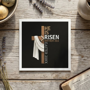 Personalized He Is Risen Vintage Easter Cross Napkins