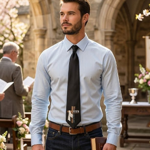 Personalized He Is Risen Vintage Easter Cross Neck Tie