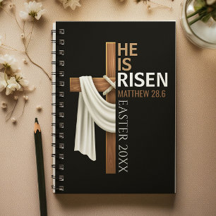 Personalized He Is Risen Vintage Easter Cross Notebook