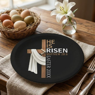 Personalized He Is Risen Vintage Easter Cross Paper Plates
