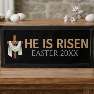 Personalized He Is Risen Vintage Easter Cross Pennant