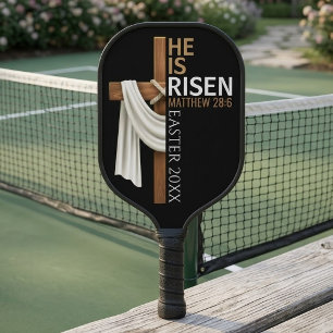Personalized He Is Risen Vintage Easter Cross Pickleball Paddle