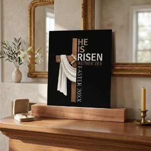 Personalized He Is Risen Vintage Easter Cross Picture Ledge
