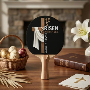 Personalized He Is Risen Vintage Easter Cross Ping Pong Paddle