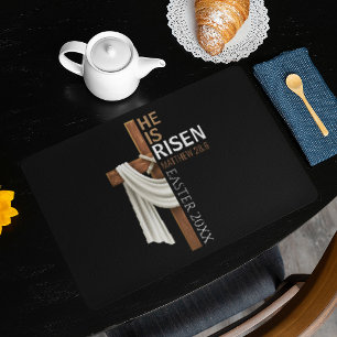 Personalized He Is Risen Vintage Easter Cross Placemat